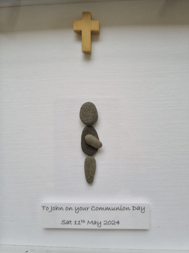 Irish, Hand Crafted, First Communion Personalized Pebble Art Picture 
