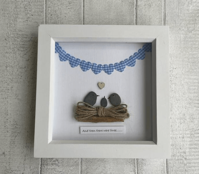 Luxury Baby Gift Box (Blue) Medium Size includes Personalised Pebble Art Picture