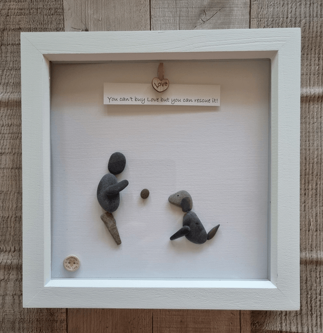 Irish, Handcrafted, Personalised & Customised Pebble Art Pet Dog - 'Owner & Dog' Choose your Preferred Caption!