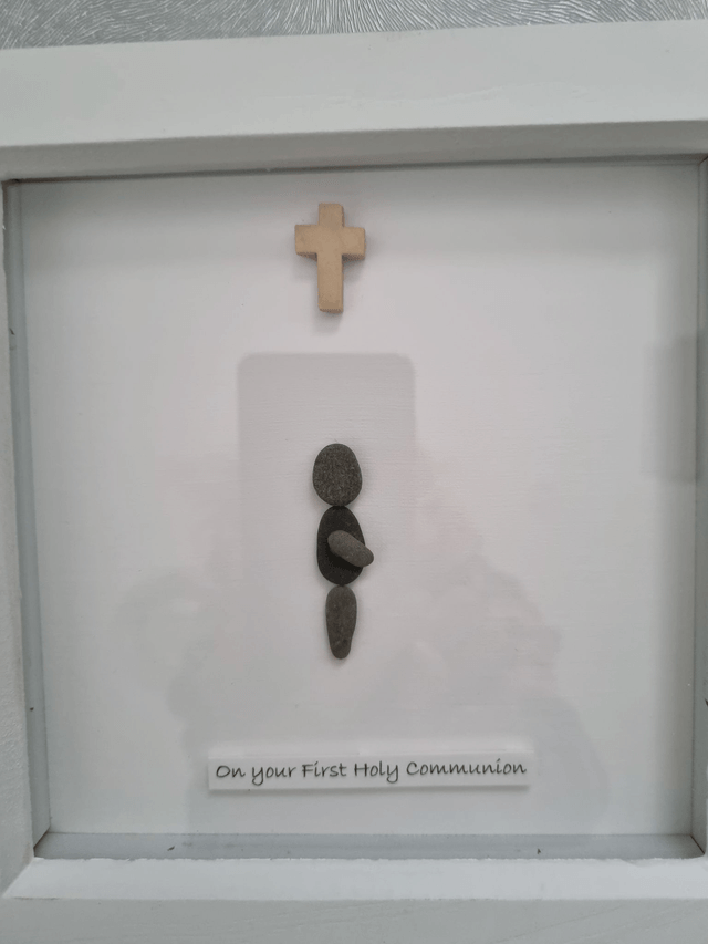 Irish, Hand Crafted, First Communion Personalized Pebble Art Picture 