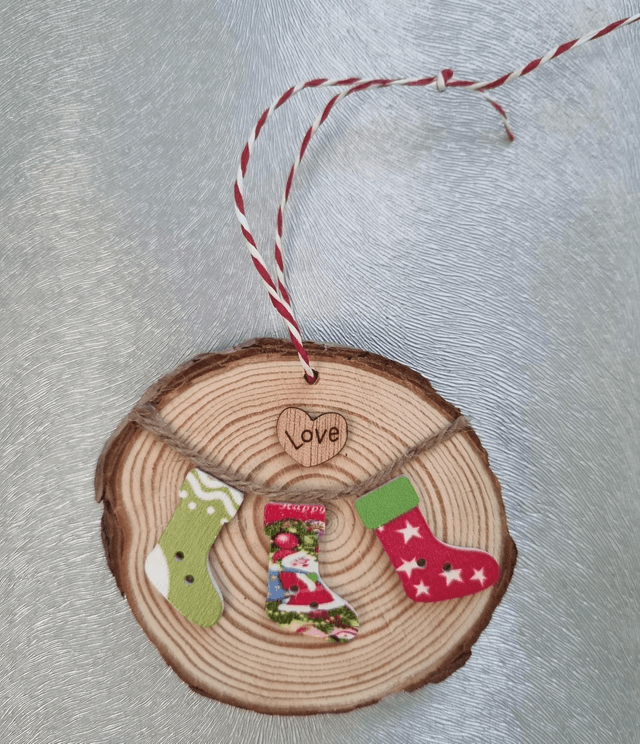 Hand Crafted Christmas Tree decorations with stockings