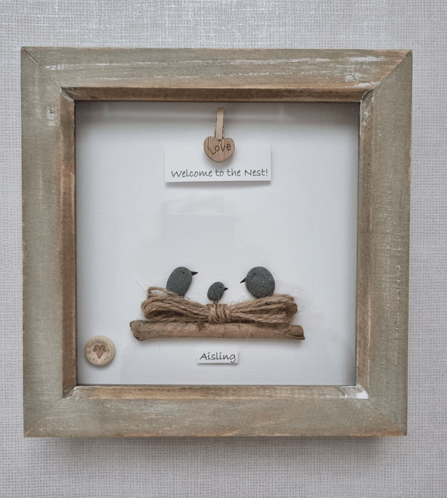 Luxury Baby Gift Box (Pink)- Medium Size includes Personalised Pebble Art Picture