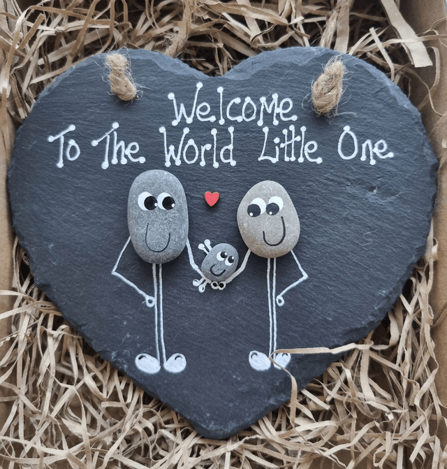 'Welcome to the World Little One' Pebble Art Slate
