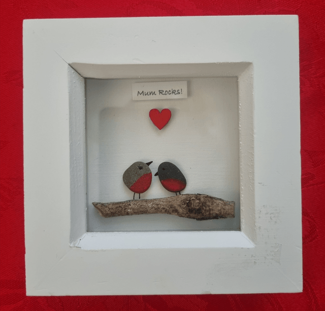 Irish, Hand Crafted, Pebble Art Frame 'Mum Rocks!'