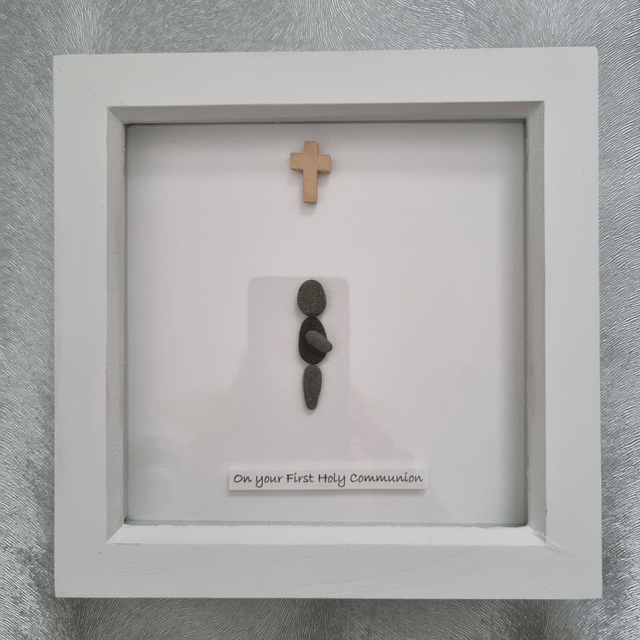 Irish, Hand Crafted, First Communion Personalized Pebble Art Picture 