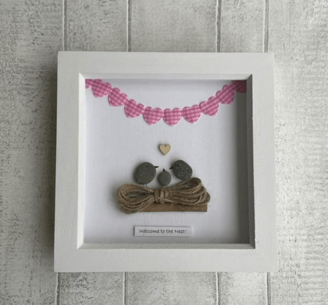 Irish, Hand Crafted, Personalised, Pebble Art New Baby Picture 