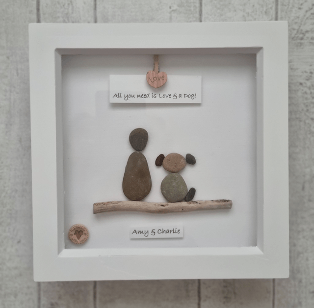 Irish, Hand Crafted, Personalised & Customised Pebble Art Dog Picture. Choose your Preferred Caption!