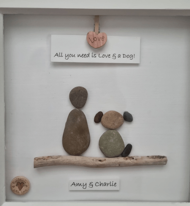 Irish, Hand Crafted, Personalised & Customised Pebble Art Dog Picture. Choose your Preferred Caption!