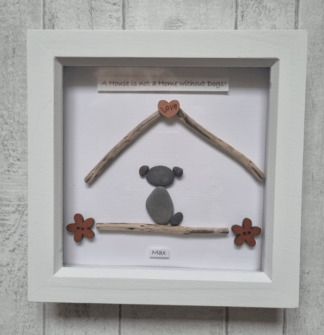 Irish, Hand Crafted,  Personalised, Pebble Art Picture   'A house is not a Home without Dogs'.