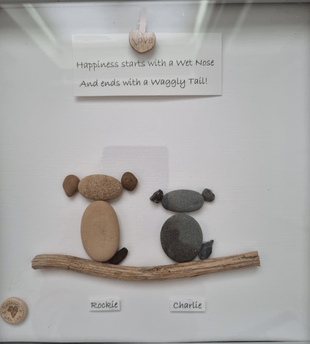 Irish, Hand Crafted, Personalised, & Customised Pebble Art Dog Picture - 'Happiness starts with a wet Nose...' Choose your Preferred Caption!