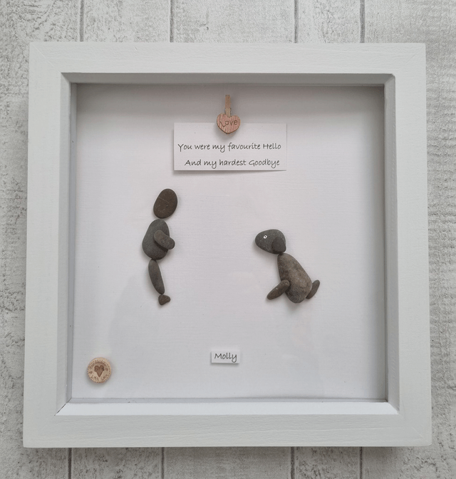 Irish, Handcrafted, Personalised & Customised Pebble Art Pet Dog - 'Owner & Dog' Choose your Preferred Caption!