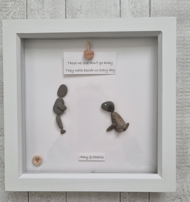 Irish, Handcrafted, Personalised & Customised Pebble Art Pet Dog - 'Owner & Dog' Choose your Preferred Caption!