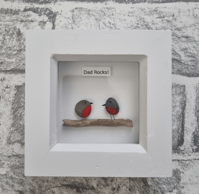 Irish, Hand Crafted, Pebble Art Frame with caption 'Dad Rocks'