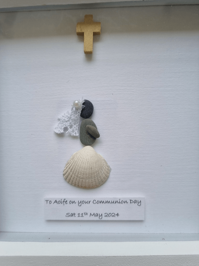 First Communion Personalised Pebble Art Picture/Gift 