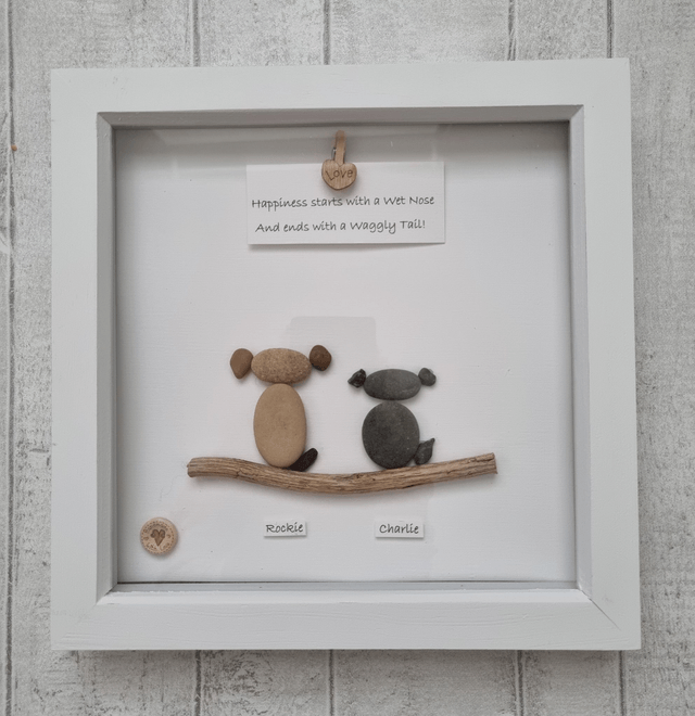 Irish, Hand Crafted, Personalised, & Customised Pebble Art Dog Picture - 'Happiness starts with a wet Nose...' Choose your Preferred Caption!