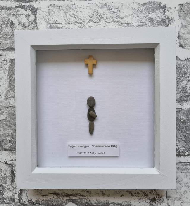 Irish, Hand Crafted, First Communion Personalized Pebble Art Picture 
