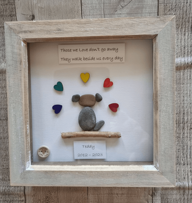 Irish, Hand Crafted, Personalised, Pebble Art Dog Remembrance Picture. Different Caption can be Chosen.