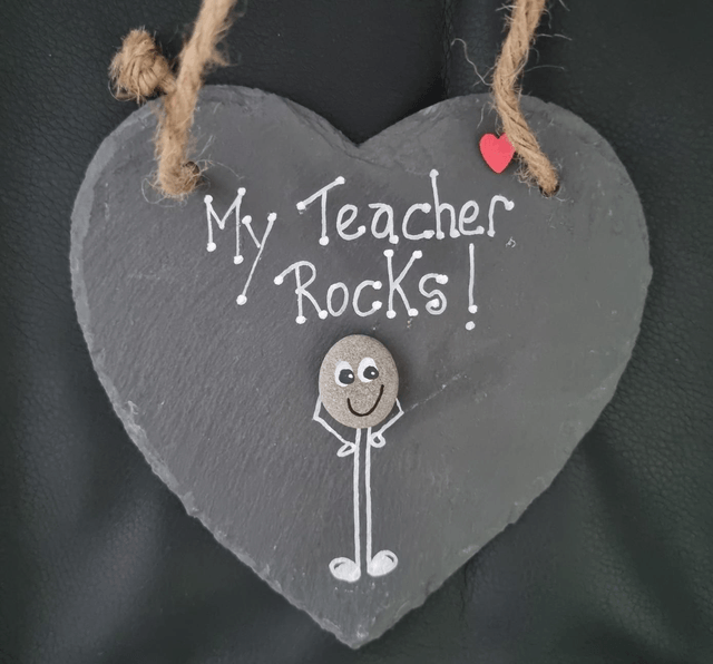 'My Teacher Rocks' Pebble Art Slate 