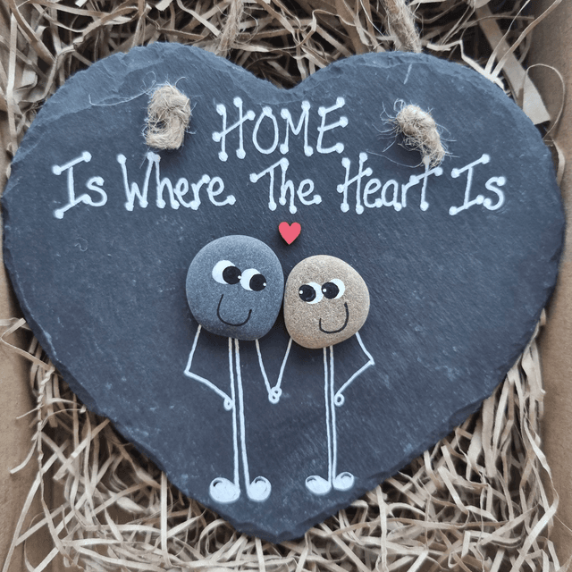 &#039;Home is Where the Heart is&#039; Pebble Art Slate