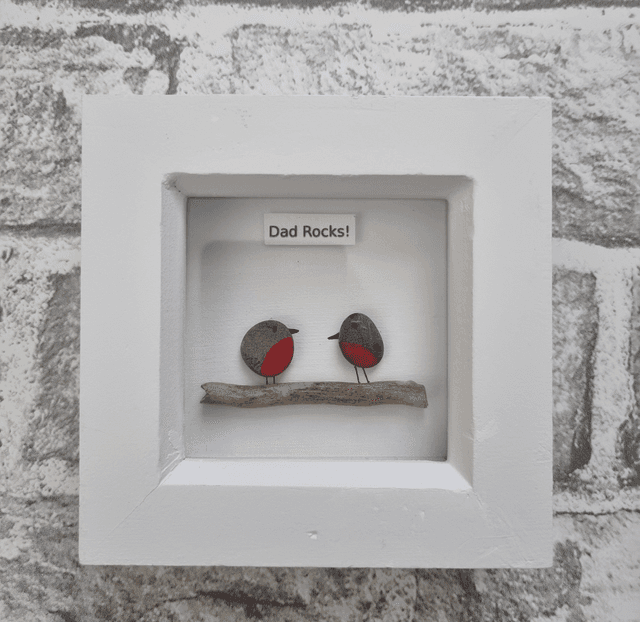 Irish, Hand Crafted, Pebble Art Frame with caption &#039;Dad Rocks&#039;