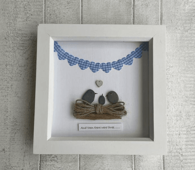 Irish, Hand Crafted, Personalised, Pebble Art New Baby Picture 