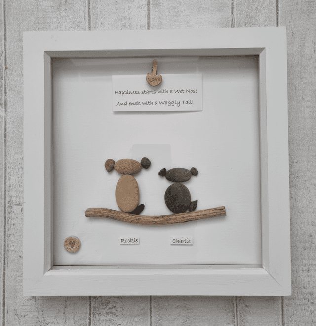 Irish, Hand Crafted, Personalised, &amp; Customised Pebble Art Dog Picture - &#039;Happiness starts with a wet Nose...&#039; Choose your Preferred Caption!